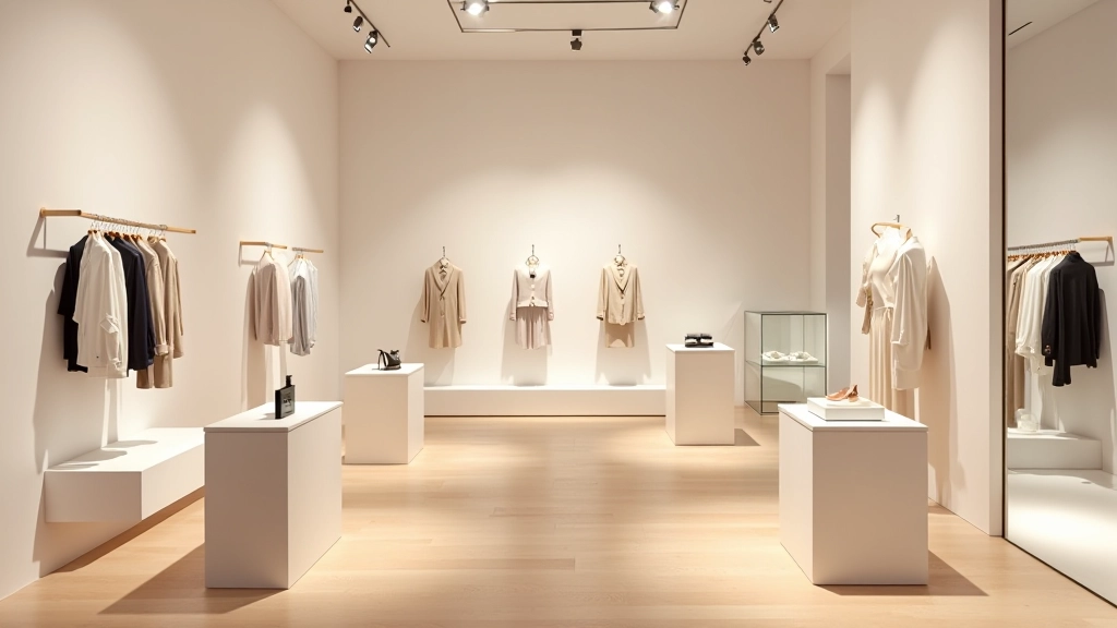 Interno di showroom contemporaneo con lighting sofisticato, espositori minimalisti e dettagli architettonici eleganti