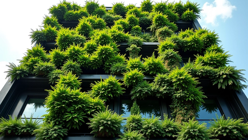 Particolare di giardino verticale e parete verde su edificio moderno nei Navigli con piante che crescono su struttura in acciaio