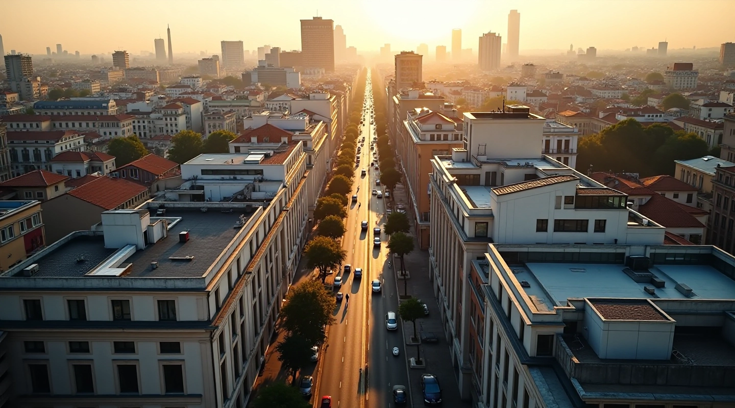 Milano vista dalla città con edifici moderni e strade animate